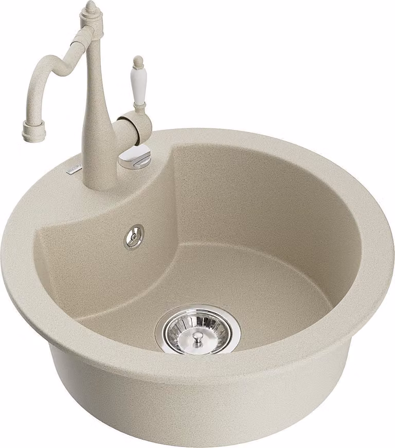 Mexen Diego lavello in granito a 1 vasca con miscelatore da cucina Carla, beige - 6512-69-670700-69