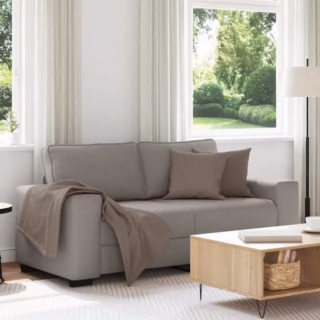 Divano Moderno VIDAXL in Tessuto Beige o Grigio con Cuscini, L: 180 cm, P: 77 cm, H: 82 cm