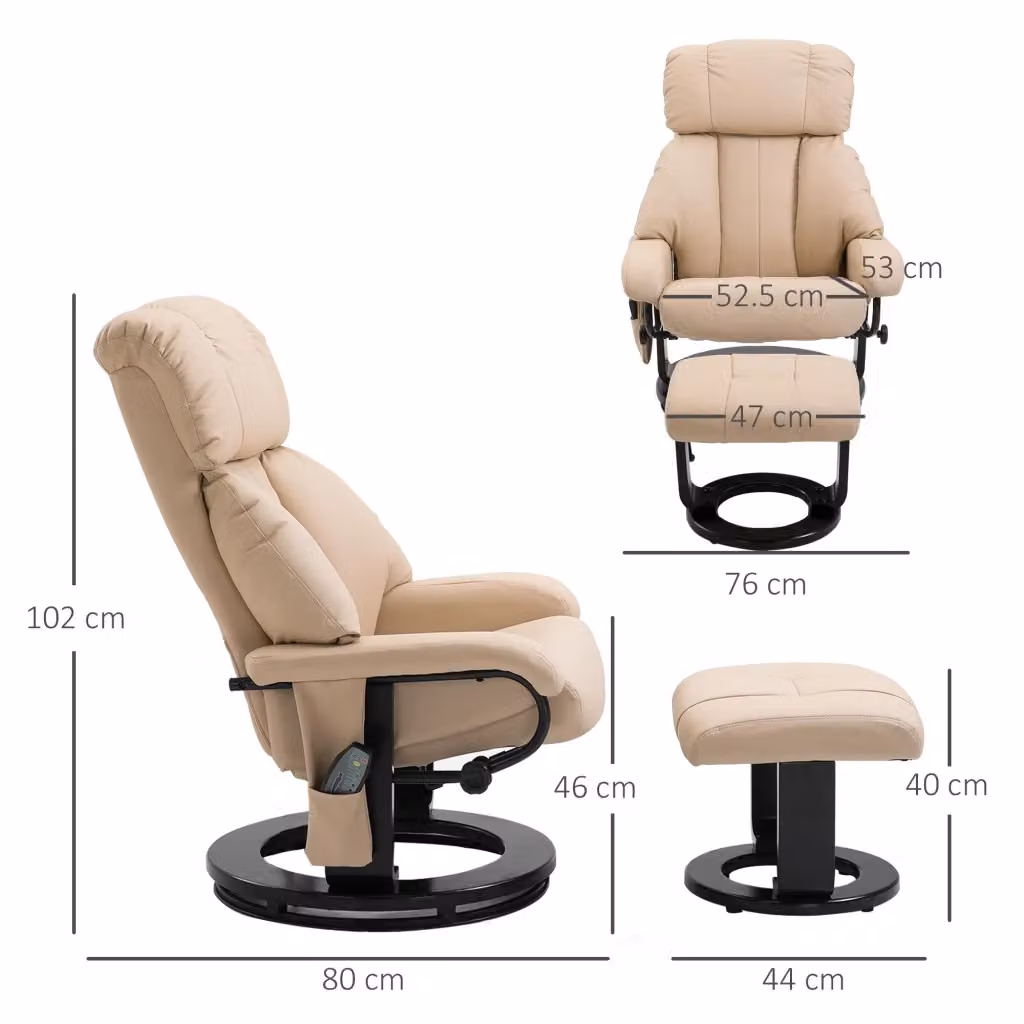 Poltrona relax reclinabile girevole WISHDOR con poggiapiedi in ecopelle, colore beige – 2