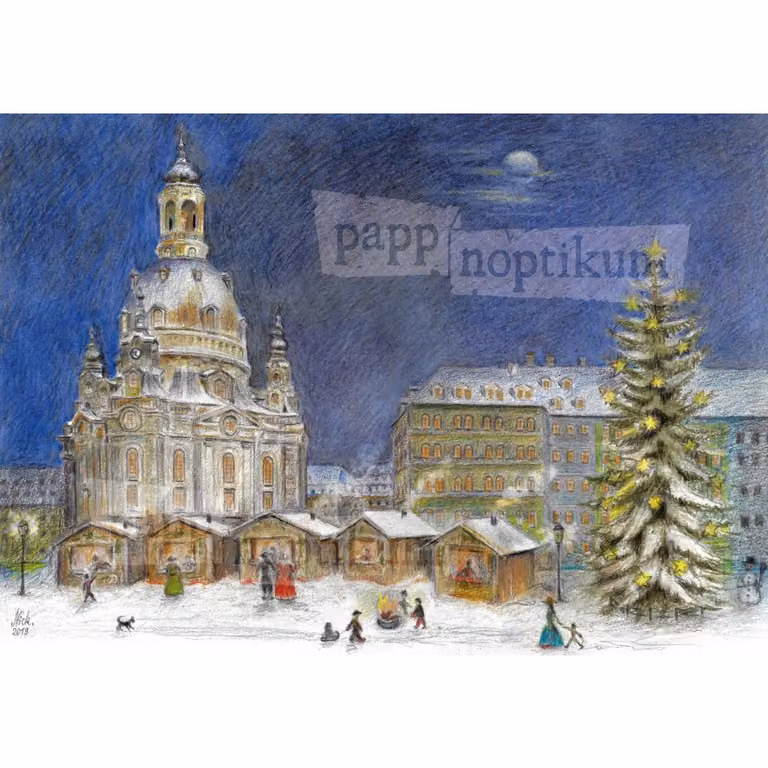 Mini calendario dell'Avvento con immagini Motivo: Dresda - Mercatino di Natale presso la Frauenkirche 17 x 12 cm