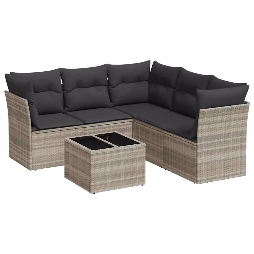 Set Divano da Giardino a L vidaXL in Polyrattan Grigio con Cuscini e Tavolino da Esterno 6 Pezzi – 2