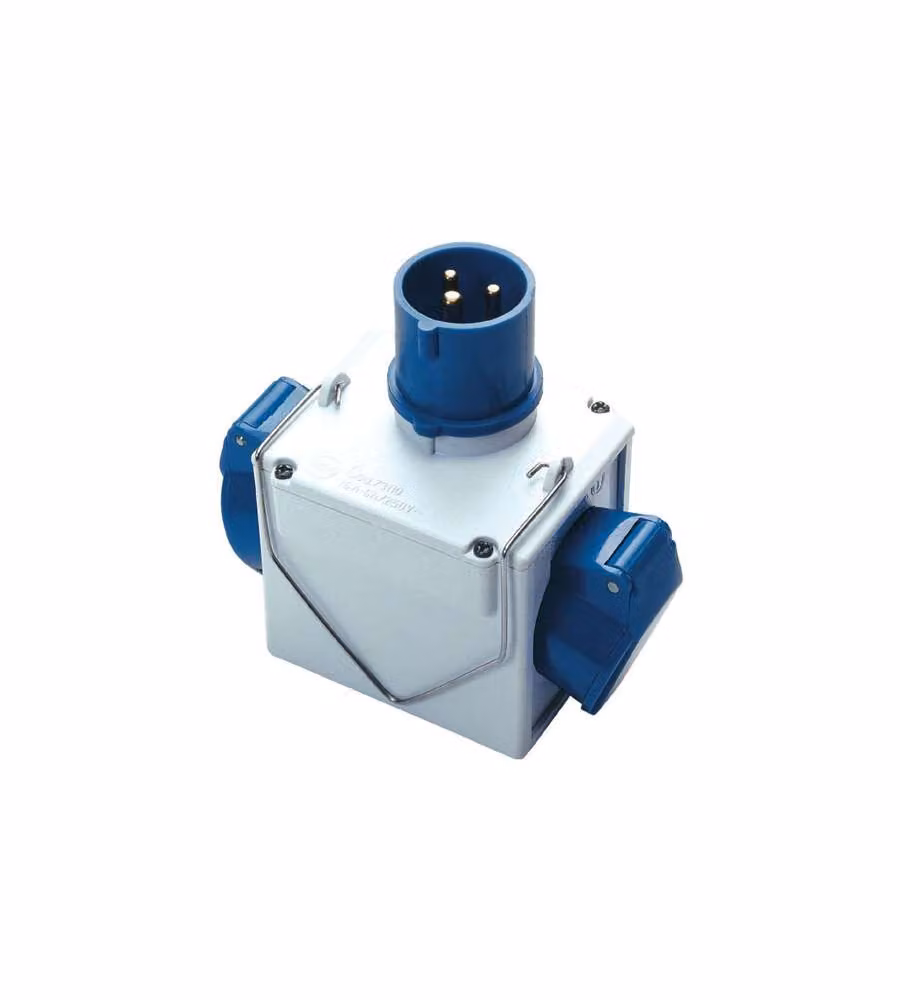 Adattatore spina CEE 220V con 2 prese 2P+T 16A Fanton Blu e Bianco 73110 – 2