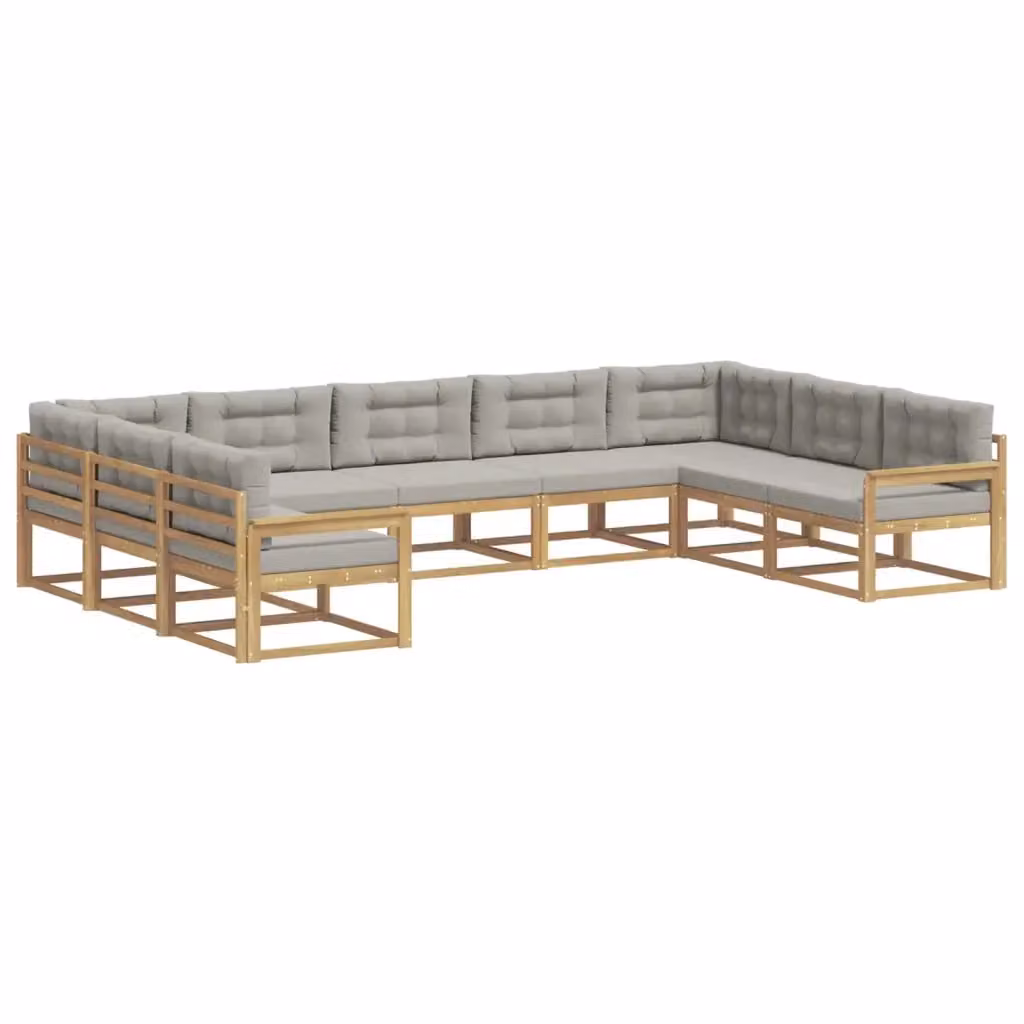 Set di divani da esterno a L vidaXL in legno di acacia con cuscini, Bianco e Grigio – 2