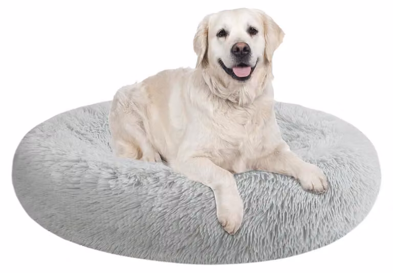 Cuccia per cani, forma rotonda, diametro 80 cm, colore grigio chiaro, lavabile, morbida, antiscivolo, design a ciambella