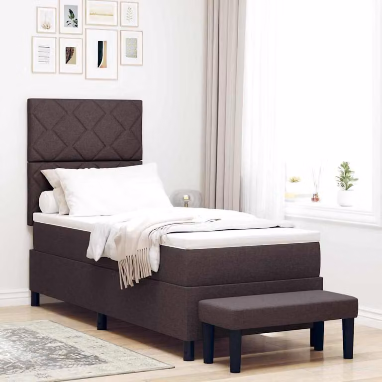 Maison Exclusive - Letto boxspring con testiera, marrone scuro, 80 x 200 cm, tessuto
