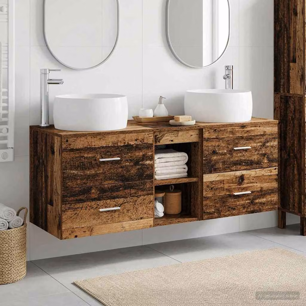 Set di mobili da bagno moderno vidaXL in legno marrone con 3 pezzi composto da mobile lavabo e pensile a parete