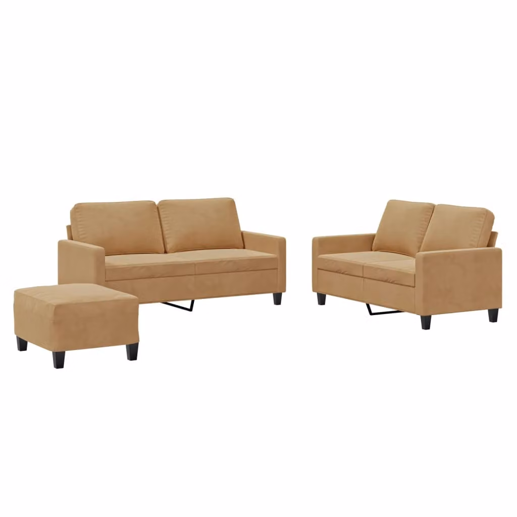 Set di Divani 3 pz con Cuscini Marrone in Velluto