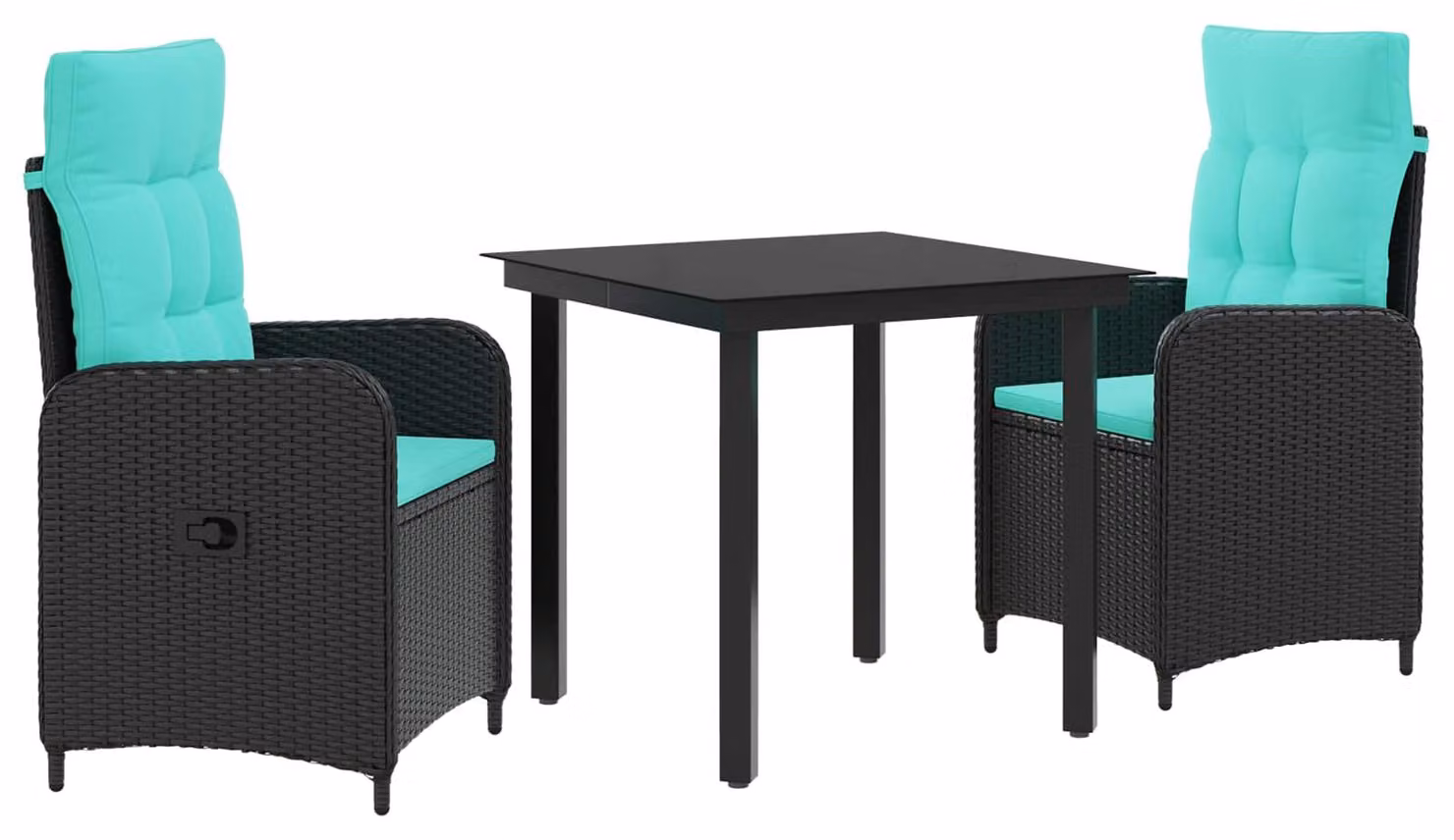 Set da pranzo per esterno, composto da 3 pezzi, realizzato in rattan in polietilene e acciaio con rivestimento a polvere
