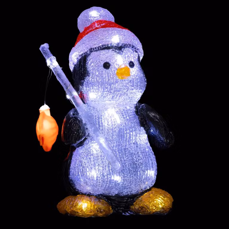 Decorazione luminosa esterna natalizia, pinguino in acrilico, 30 LED