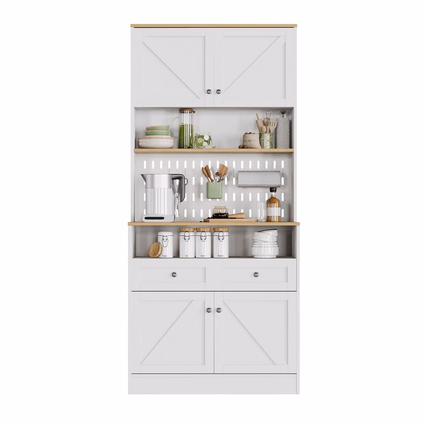 Fortuna Lai Elegante credenza bianca per sala da pranzo con 2 cassetti e 4 ante – Elegante buffet per cucina, sala da pranzo e soggiorno con maniglie argentate e ampio spazio di contenimento