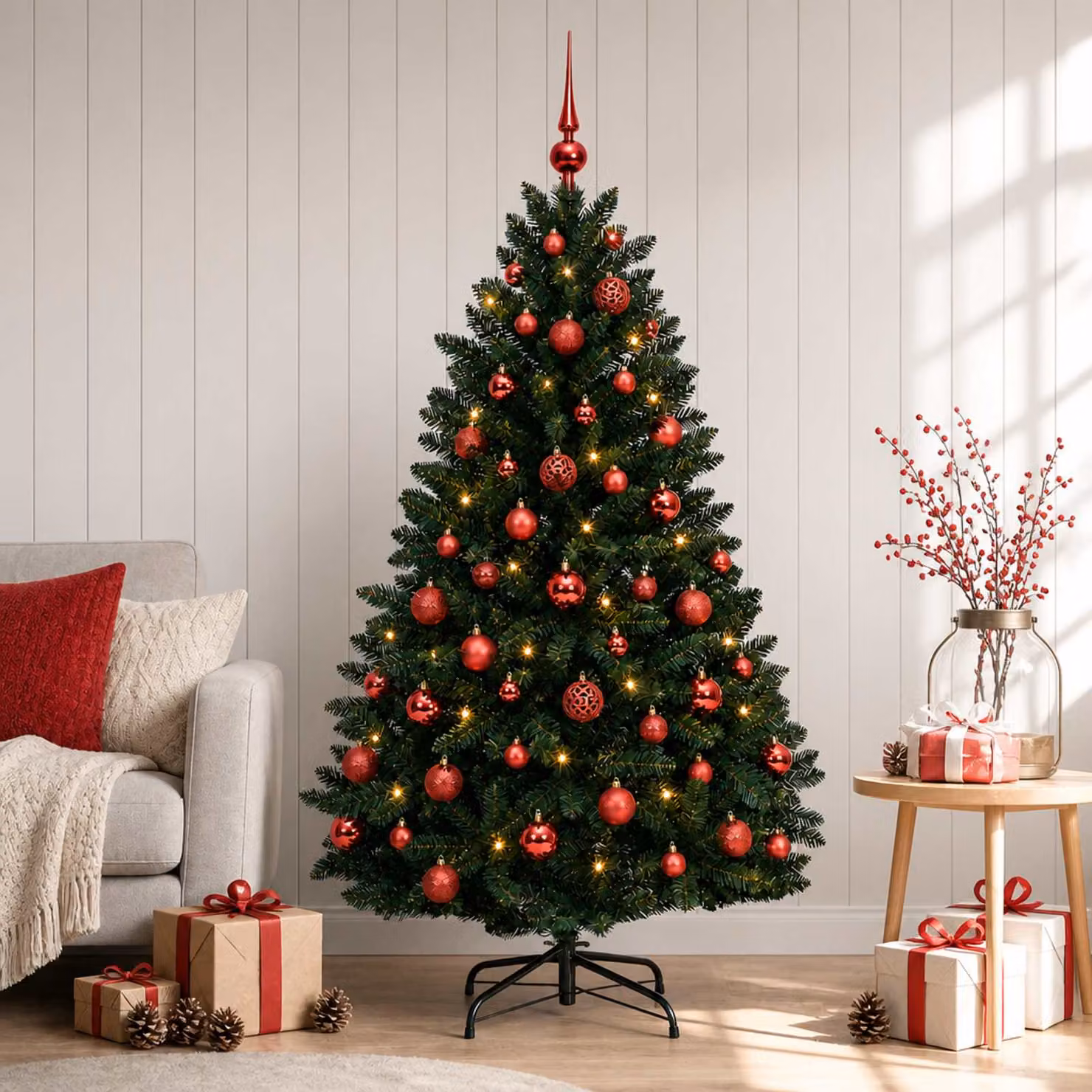 vidaXL Albero di Natale artificiale verde scuro con palline 150 cm