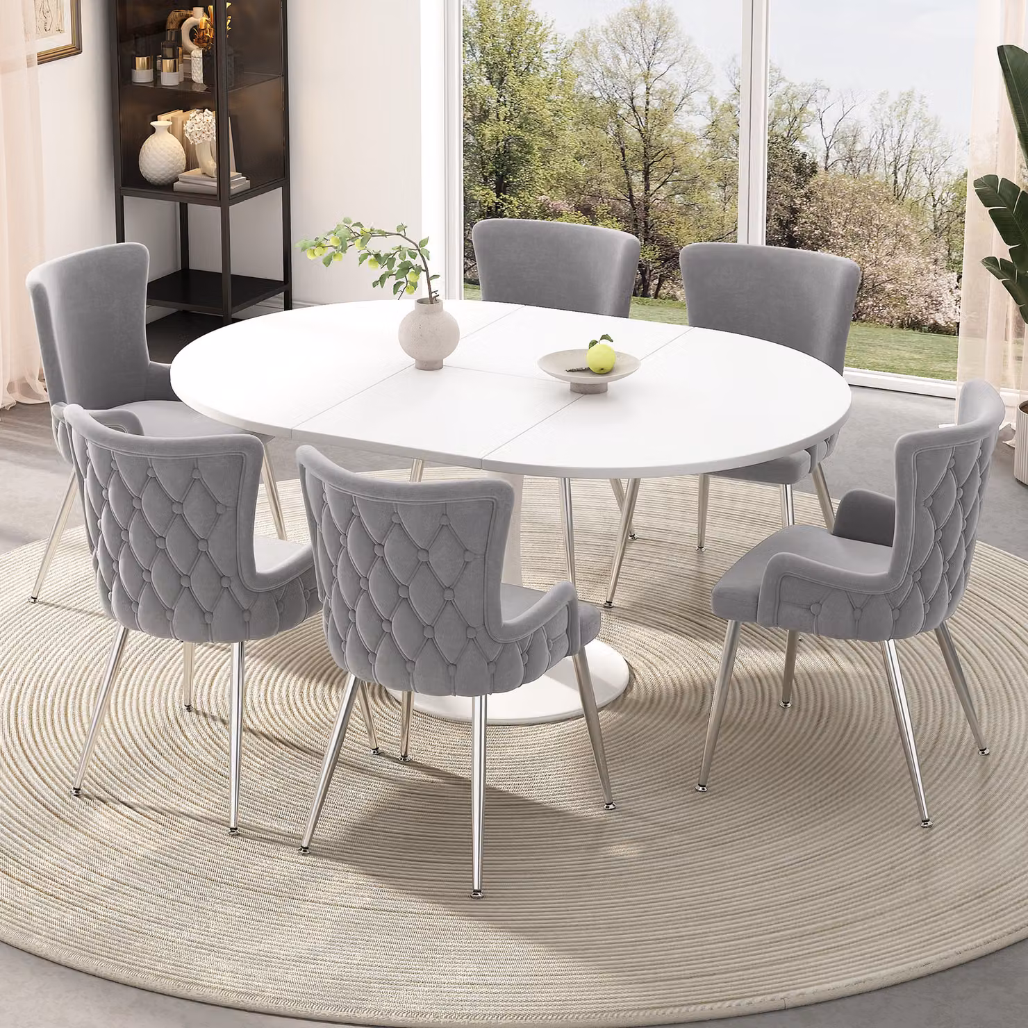 Set di 6 sedie Flieks, sedia da sala da pranzo con rivestimento in velluto, sedia da salotto elegante con gambe in metallo argentato, sedie da cucina sedia da soggiorno, grigio