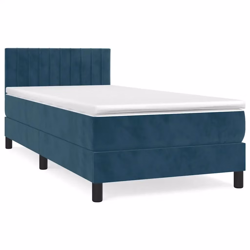 Letto Ibrido con Giroletto a Molle e Materasso vidaXL in Velluto Blu Scuro, L/P/H: 90 x 190 x 78 cm – 2