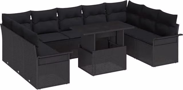 Set da giardino vidaXL composto da 10 pezzi in rattan nero e metallo con design minimalista per esterno e terrazza