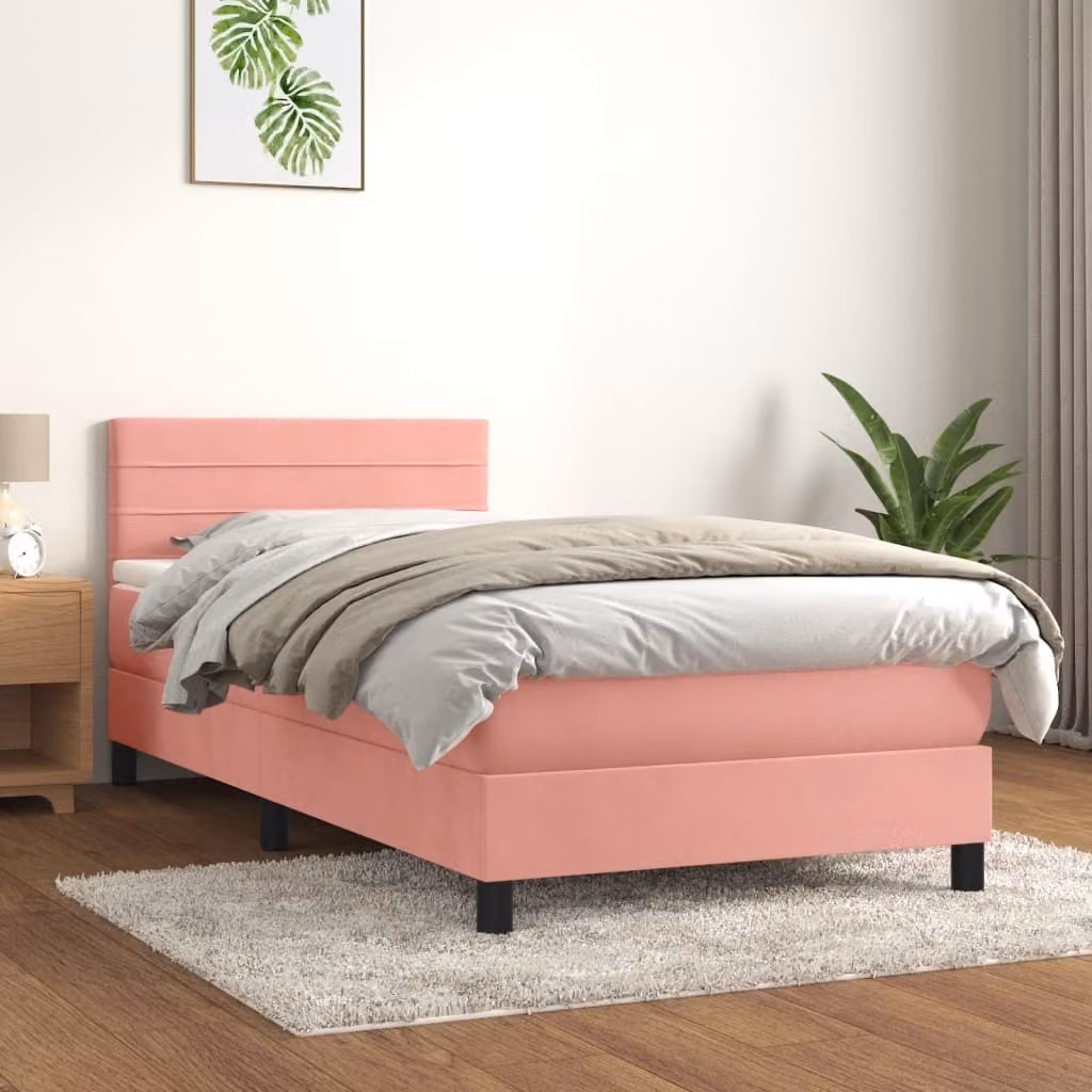 The Living Store Letto a molle con materasso rosa 90x200 cm in velluto