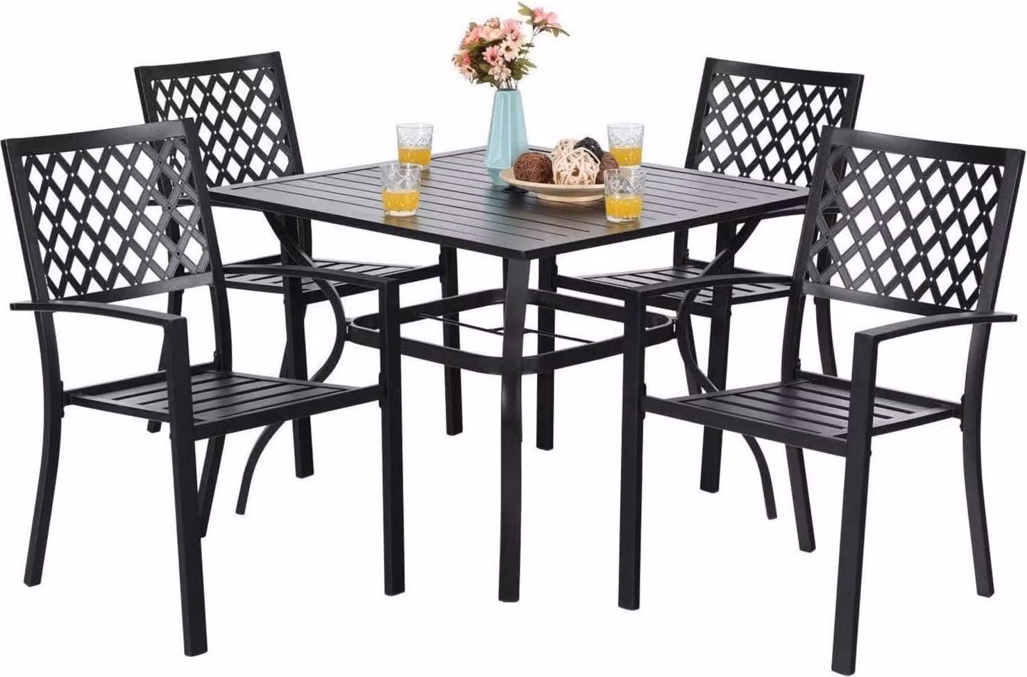 Set di mobili da giardino PHIVILLA 4 sedie e tavolo nero resistente alle intemperie