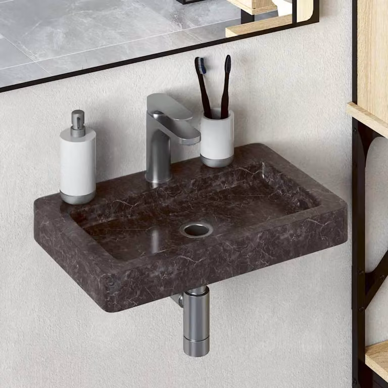 Lavello a parete vidaXL in marmo nero L: 38 cm, P: 24 cm, H: 6,5 cm