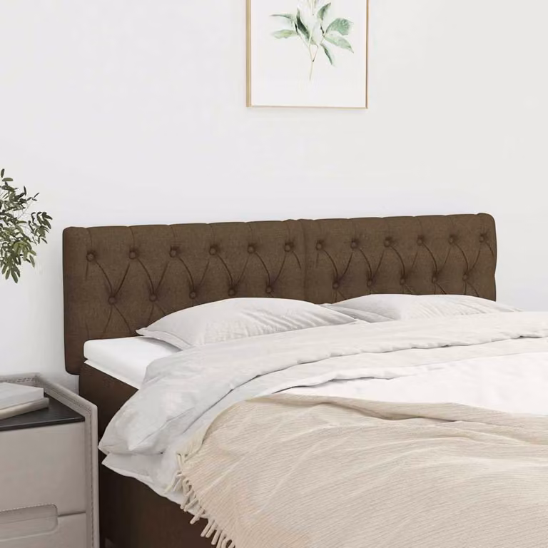 Testiera per letto vidaXL in tessuto marrone scuro con struttura in legno di larice L: 144 cm, P: 7 cm, H: 78-88 cm