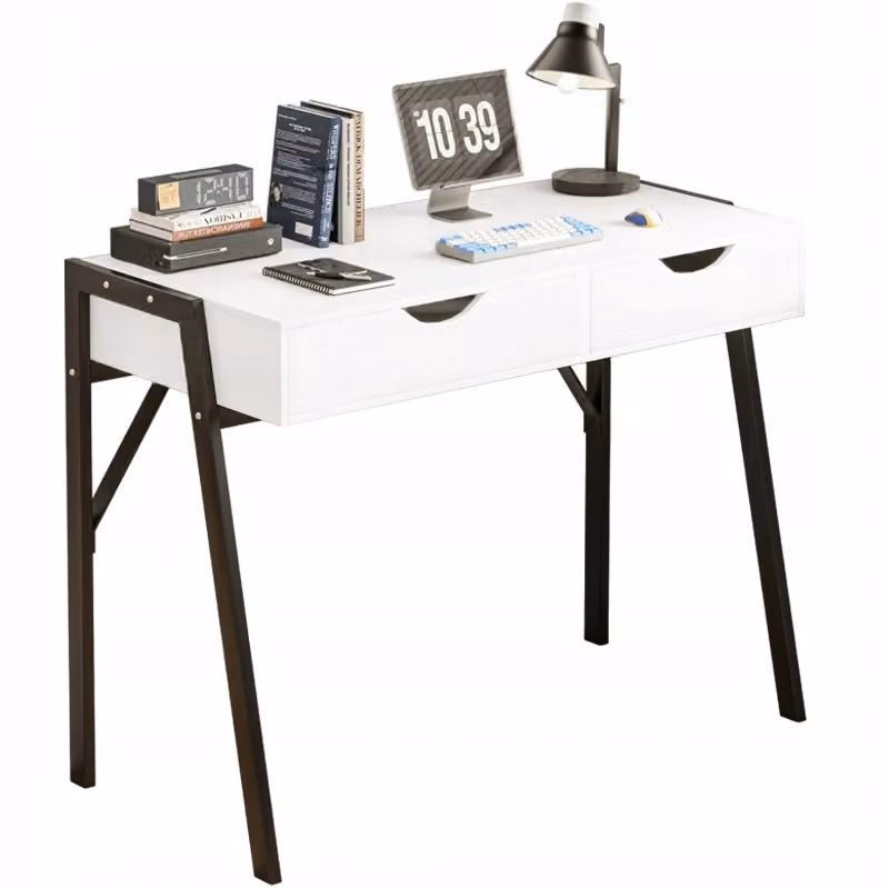 Scrivania moderna con cassetti Loft White su gambe nere Premium 80 cm