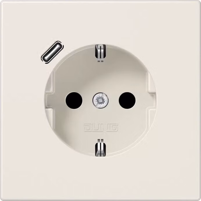 Presa Jung SCHUKO da 16 A 250 V ~, con caricatore USB 1 x tipo C, protezione integrata contro le scosse elettriche, serie LS, bianca LS1520-18C