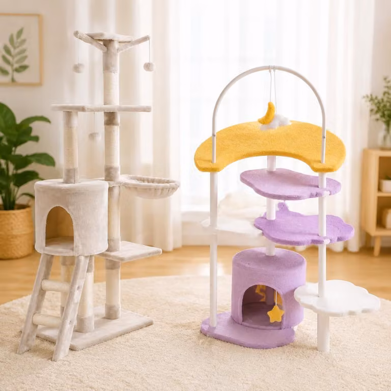 Set di tiragraffi per gatti in peluche (2 pezzi) – Tiragraffi con piattaforma a forma di luna da 158 cm e tiragraffi con palo in sisal da 140 cm