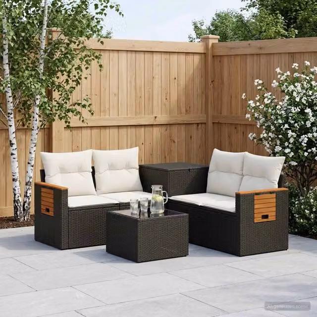 Set di divani 6 pz Nero e Bianco Crema 55 x 55 x 37 cm 3447653