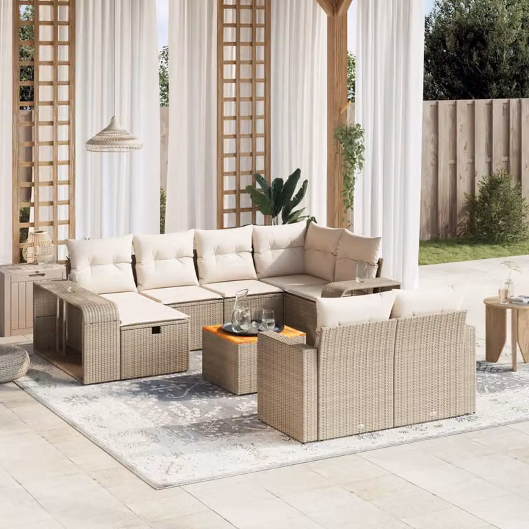 vidaXL Set Divani da Giardino 11 pz in Polyrattan con Cuscini Beige e Struttura in Legno di Acacia