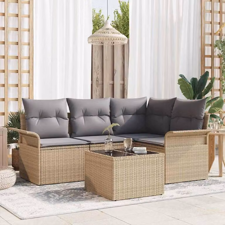Maison Exclusive - Set Divano da Giardino con cuscino 5 pcs Beige polyrattan