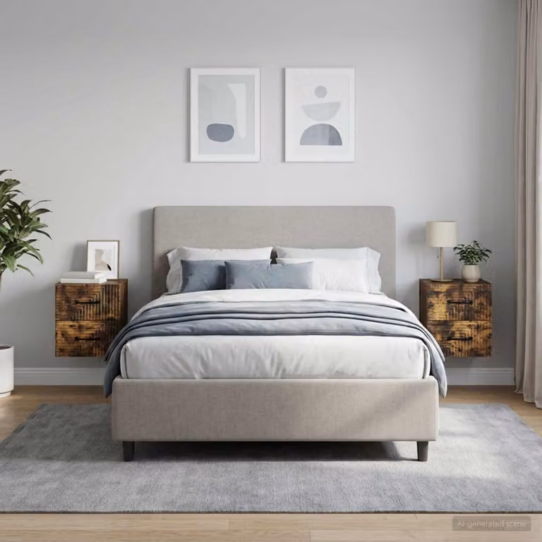 Set di 2 comodini sospesi vidaXL in stile moderno, colore Rovere Fumo, L 34,5 cm x P 33 cm x H 40 cm
