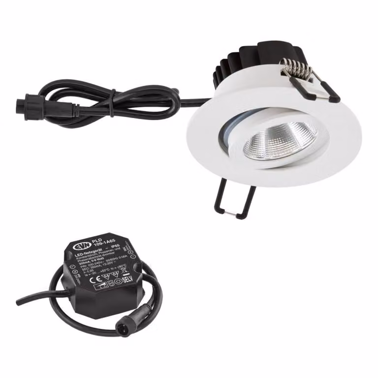 EVN P-LED da incasso a soffitto, rotonda, orientabile, bianca, IP65, 6 W, 4000 K, 683 lm, 90 Ra, dimmerabile, diametro di incasso 68 mm
