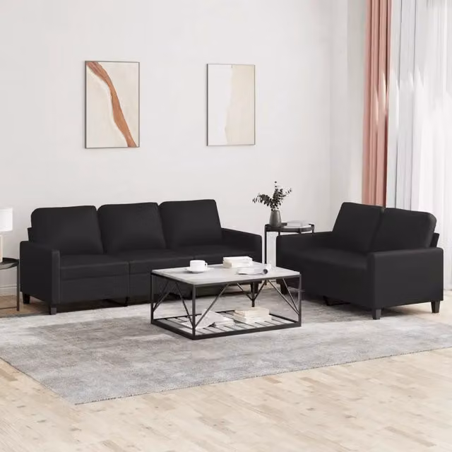 Set di 2 divani moderni vidaXL in similpelle nero con cuscini inclusi – 1