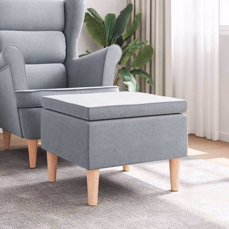 Poggiapiedi vidaXL in tessuto grigio con gambe in legno