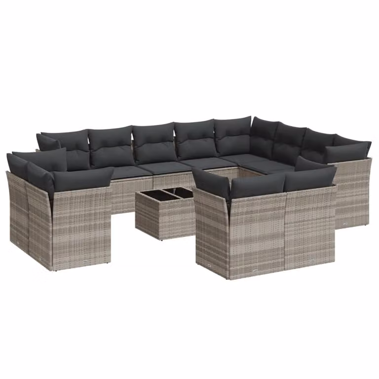Set Divani Giardino 13 pz con Cuscini Grigio Chiaro Polyrattan