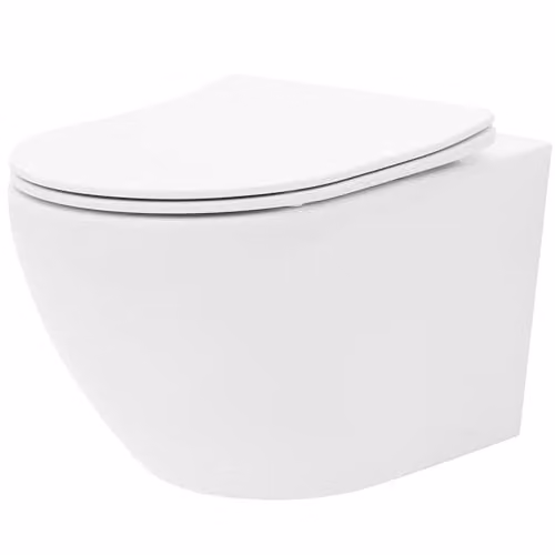Rea - Carlo Wc Sospeso Flat Mini Wc In Ceramica - Sedile In Duroplast Softclose - Abbassamento Automatico Con Chiusura Soft (Bianco)