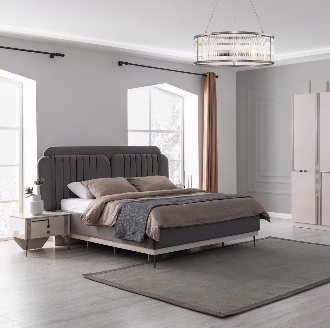 Graues Doppelbett Moderne Schlafzimmer Möbel Luxus Betten Holzgestell