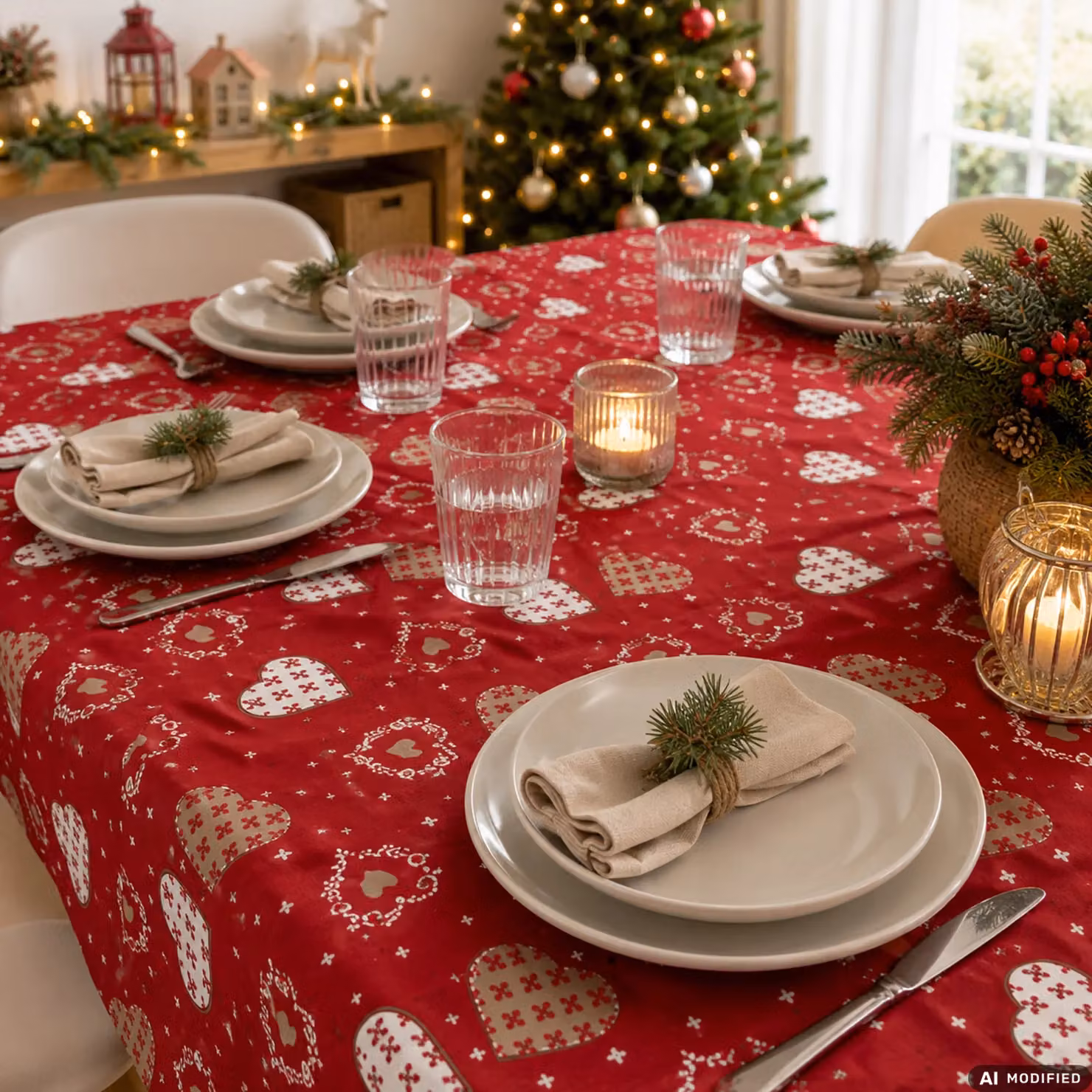 Tovaglia Natalizia Vestiamo Casa Gran Natale Rossa Antimacchia e Idrorepellente per 4 Posti L/P: 140 x 140 cm – 2