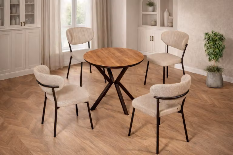 Tavolo con 4 sedie, stile moderno, colore marrone, imbottitura morbida e confortevole, prodotto nuovo