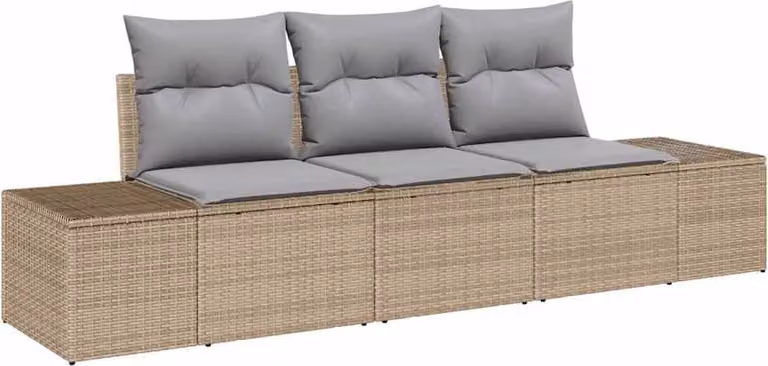 Set di divani con cuscino 3 pcs Beige polyrattan