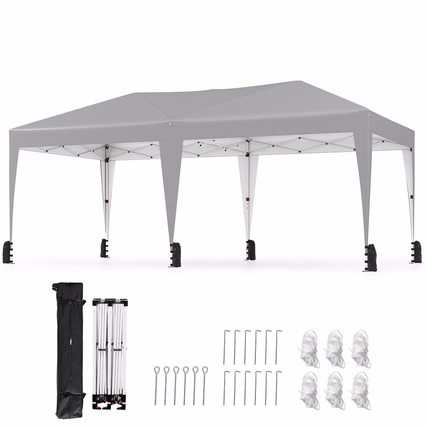 Gazebo COSTWAY 3x6m, gazebo pieghevole pop up con borsa per il trasporto, ruote e 6 sacchi di sabbia, gazebo per feste con protezione UV 50+, gazebo da giardino regolabile in altezza grigio