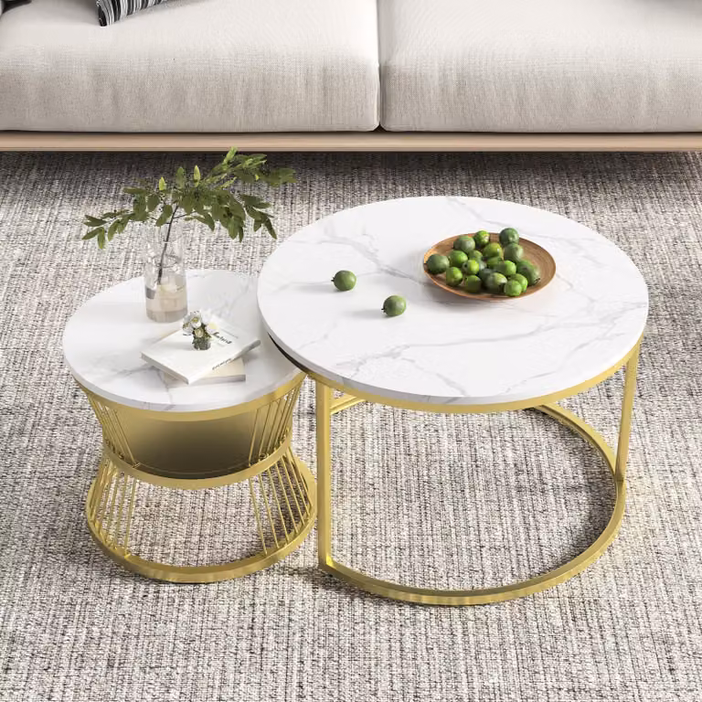Elzusha - Set di 2 tavolini rotondi dorati, dimensioni 70 x 45,5 cm e 45 x 40 cm
