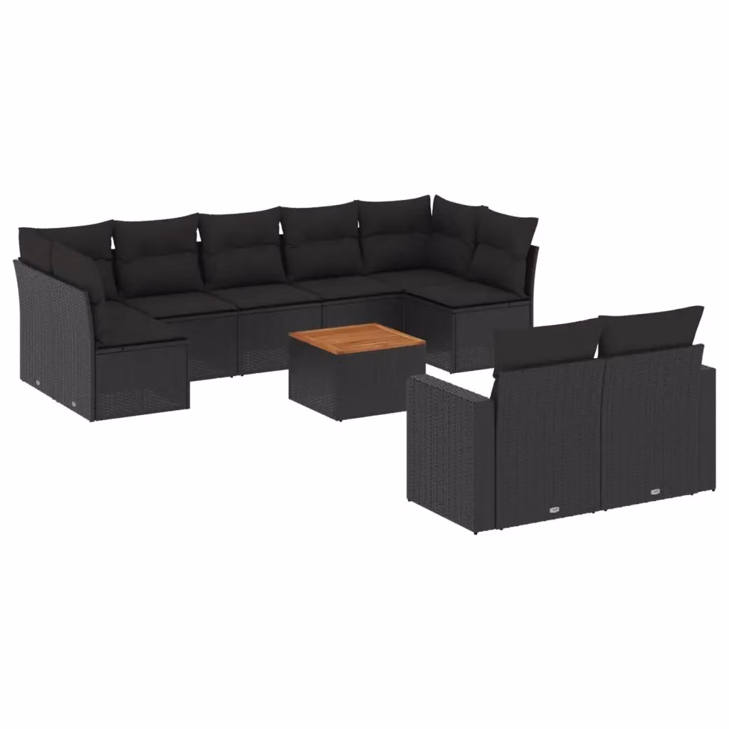 Set di divani da giardino vidaXL in polyrattan nero con cuscini inclusi – 2