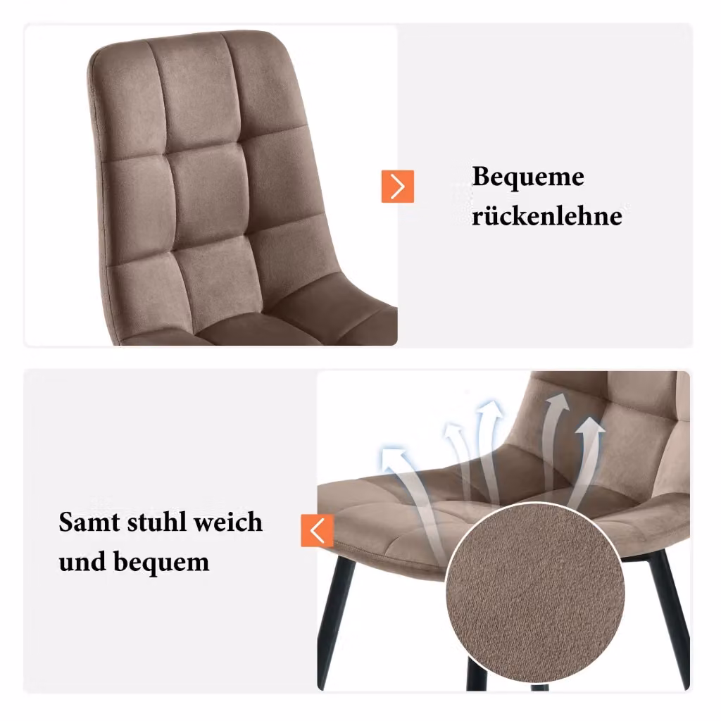 Set da 4 sedie da pranzo REDOM in velluto marrone con struttura in metallo e legno per cucina e sala da pranzo – 2