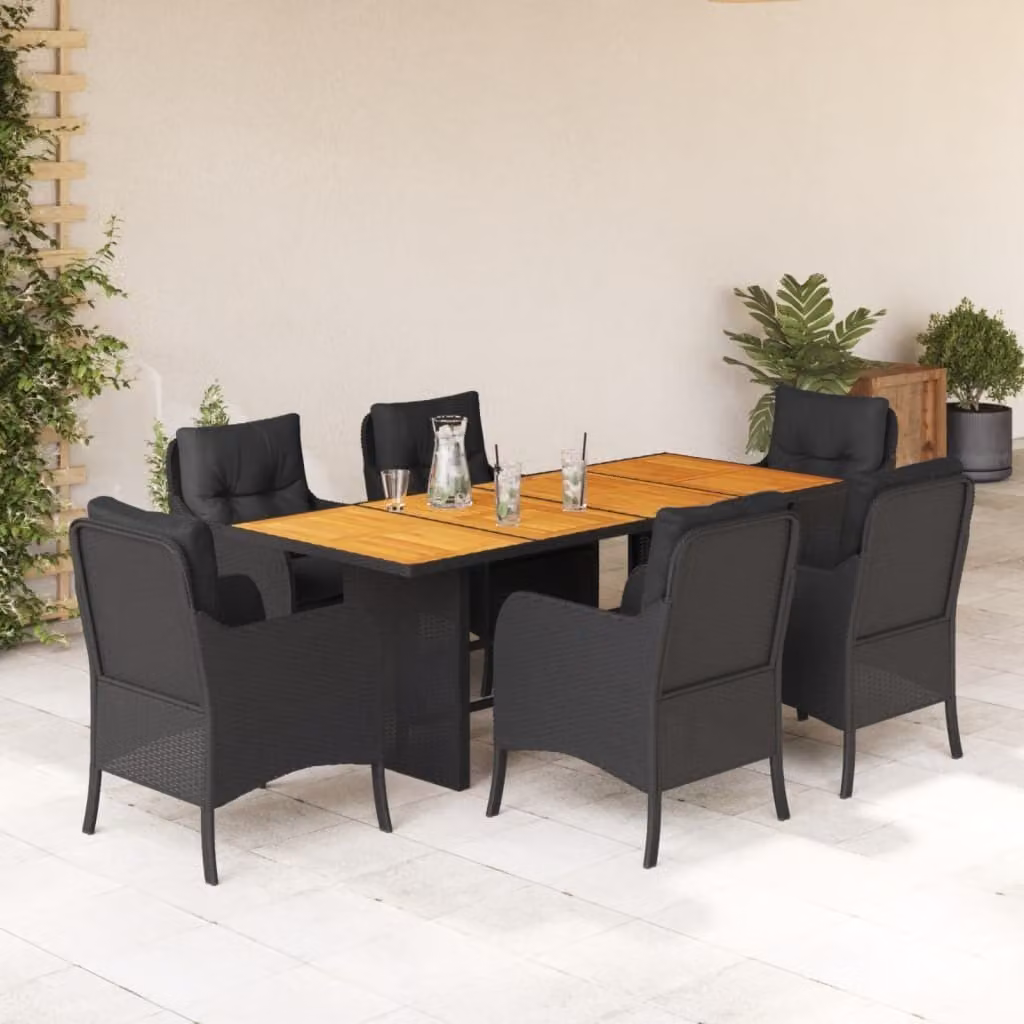 Maison Exclusive - Set da pranzo da giardino 7 pezzi con cuscini in polyrattan nero