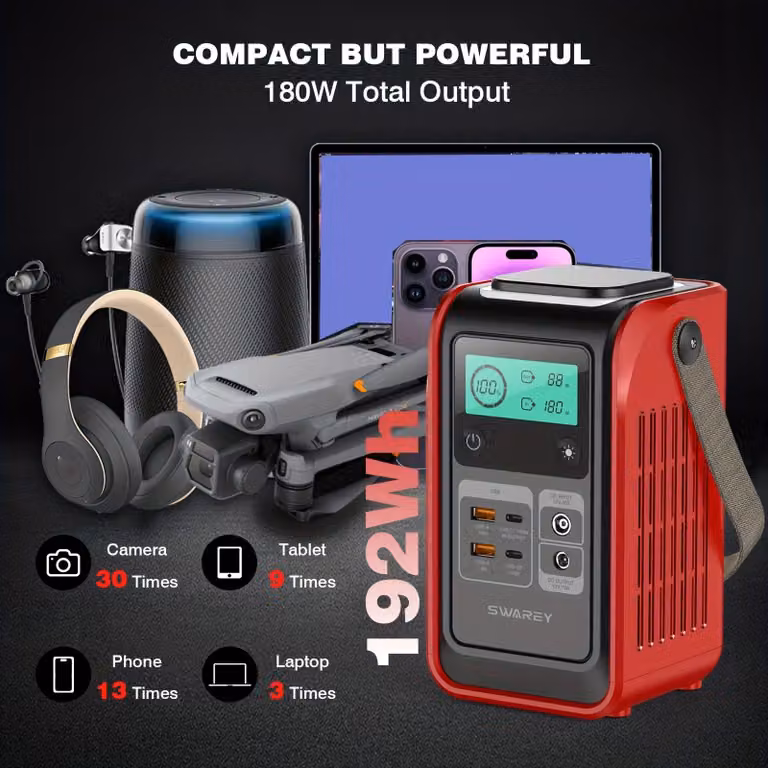 Power bank - Stazione di ricarica portatile - Generatore solare - Batteria portatile - Batteria per campeggio - Batteria LiFePO4 da 192Wh