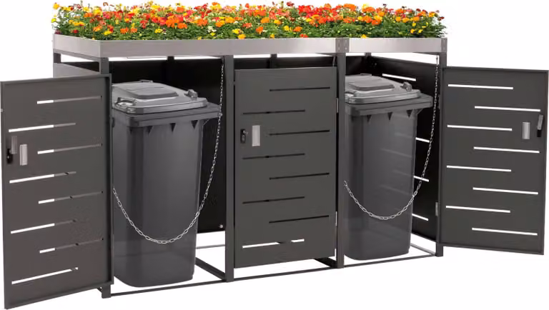 cassetta a 3 scomparti HWC-H40, cassonetto, fioriera combinazione acciaio inox-metallo 78kg 125x198x84cm espandibile