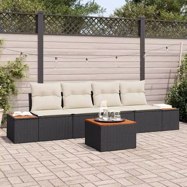 Set Divano da Giardino 5 pz Nero Poly Rattan 3348018