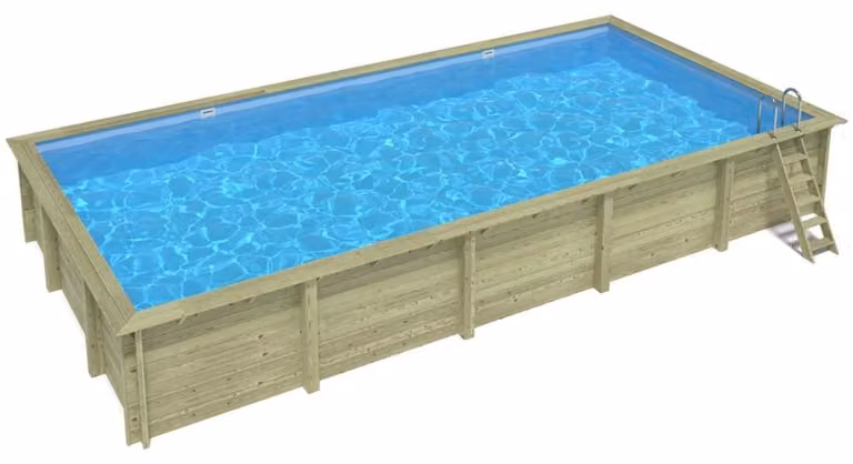 Piscina in legno AQUA 10.2 x 5.2 - H.1.45 m, azzurro chiaro, Su telaio - senza cementazione