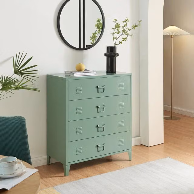 Cassettiera Hämeenlinna en.casa in acciaio con 4 cassetti verde opaco L: 92 cm, H: 80 cm, P: 40 cm