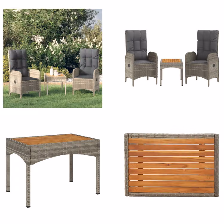 vidaXL Set salotto da giardino 3 pezzi con cuscini in poly rattan grigio - Set salotto da giardino - Set salotto da giardino - Set mobili da giardino - Set salotto