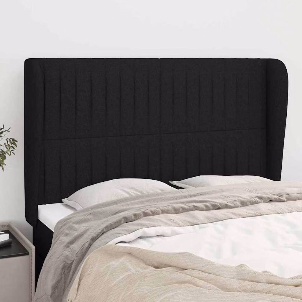 Testiera ad orecchio vidaXL in tessuto nero con struttura in legno L: 147 cm, P: 23 cm, H: 118/128 cm – 1